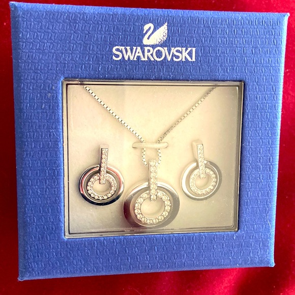Swarovski Jewelry - SWAROVSKI SILVER NECKLACE AND EARRINGS SET